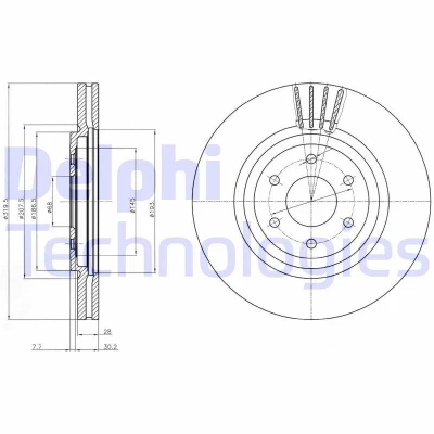 Billede af DELPHI BG4176C Bremseskiver 320 28 6 ventileret coatet ubehandlet uden hjullejer, ABS sensorring NISSAN: NP300 Navara Pick up