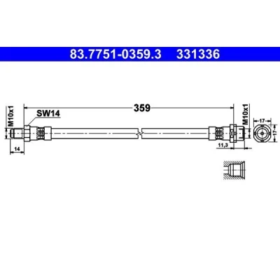 Billede af ATE 83.7751 0359.3 Bremseslange 359mm M10x1mm