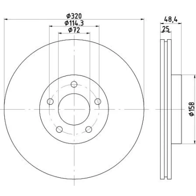 Billede af TEXTAR PRO 92223503 Bremseskiver 320 25 05/05 114,3 indvendigt ventileret coatet uden hjulbolte, hjulnav MAZDA: 3 Hatchback, Sedan