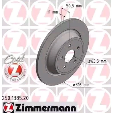 Billede af ZIMMERMANN COAT Z 250.1385.20 Bremseskiver 316 11 5/5 5 108 fuldstændigt coatet FORD: S Max Mk2, Galaxy Mk3 MPV