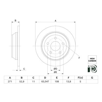 Billede af BOSCH Bremseskive FORD: Puma SUV 271mm 11mm 5 108mm fuldstændigt coatet højkarboniseret 0 986 479 H55 2413300 Bremseskiver, Skivebremser