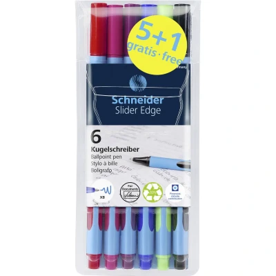 Billede af Schneider Schreibgeräte Kugelschreiber Slider Edge XB 6er Etui, sortiert, 5+1 Aktion 152284 Kuglepen 6 stk