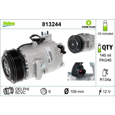 Billede af VALEO 813244 Kompressor 6CVC 12 PAG 46 R 134a med kompressorolie OPEL: Zafira C Tourer, Astra J Sports Hatchback