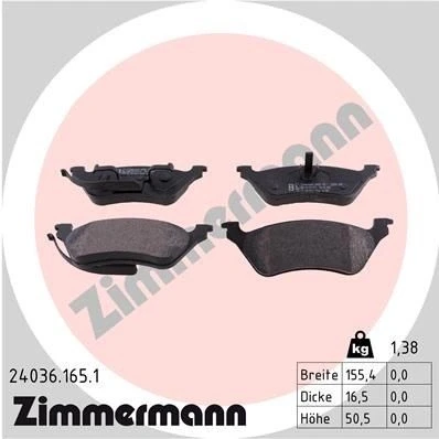 Billede af ZIMMERMANN 24036.165.1 Bremseklodser Billede svarer til leveringsomfang CHRYSLER: Voyager 4, / Grand 3