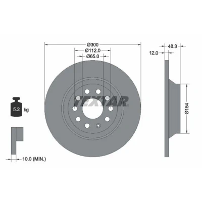 Billede af TEXTAR PRO 92255403 Bremseskiver 300 12 05/10 112 fuldstændigt coatet uden hjulbolte, hjulnav VOLKSWAGEN: Golf 7, Passat B8 Variant