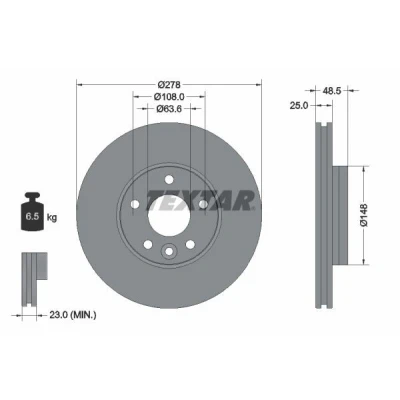 Billede af TEXTAR PRO 92292303 Bremseskiver 278 25 05/06 108 indvendigt ventileret coatet uden hjulbolte, hjulnav VOLVO: V40 Hatchback, Van / Hatchback