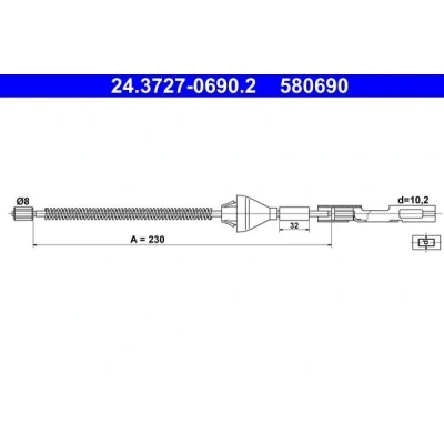 Billede af ATE 24.3727 0690.2 Håndbremsekabel 230 FORD: FOCUS 3 Turnier