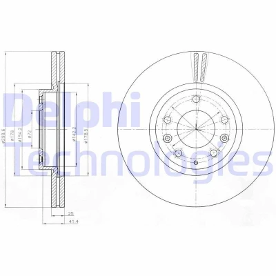 Billede af DELPHI BG4255C Bremseskiver 299 25 5 ventileret coatet ubehandlet uden hjullejer, ABS sensorring MAZDA: 6 Stationcar, Hatchback, Sedan