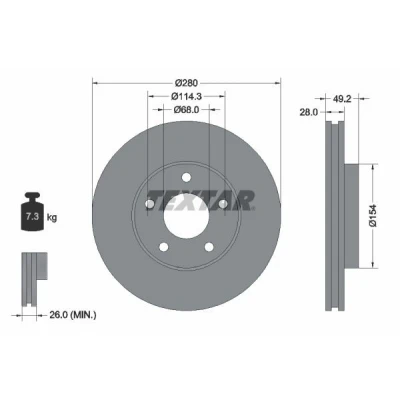 Billede af TEXTAR PRO 92109403 Bremseskiver 280 28 05/05 114,3 indvendigt ventileret coatet uden hjulbolte, hjulnav NISSAN: Primera Stationcar, X Trail