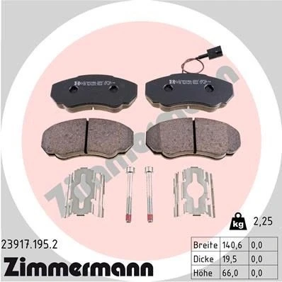 Billede af ZIMMERMANN 23917.195.2 Bremseklodser Inkl. slidadvarselskontakt med skruer Billede svarer til leveringsomfang, fjeder FIAT: Ducato II Bus