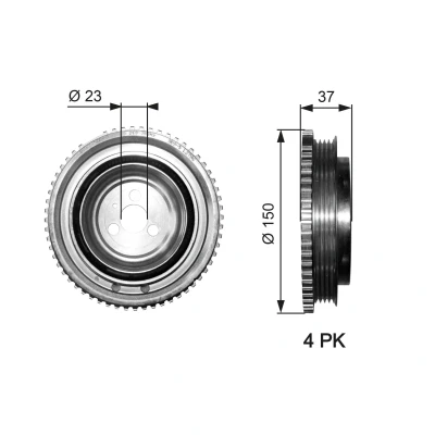 Billede af GATES TVD1053 Remskive Krumtapaksel 150 uden tilbehør FleetRunner Micro V Stretch Fit FORD: KA Hatchback, FIAT: Grande Punto Hatchback