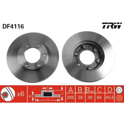 Billede af TRW DF4116 Bremseskiver 285 28 6 127 ventileret lakeret TOYOTA: HIACE 4 Kasten