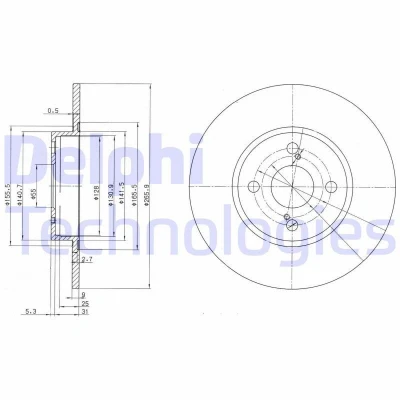 Billede af DELPHI BG3186 Bremseskiver 266 9 4 fuldstændigt olieret ubehandlet uden hjullejer, ABS sensorring TOYOTA: Corolla VIII Compact