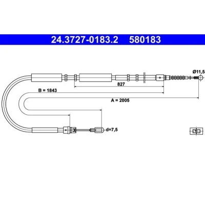 Billede af ATE 24.3727 0183.2 Håndbremsekabel 2005 AUDI: A4 B6 Avant, B7 Sedan