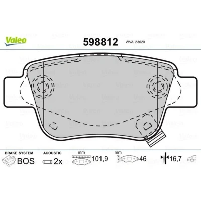 Billede af VALEO 598812 Bremseklodser bagaksel Inkl. slidadvarselskontakt med anti knirke plade TOYOTA: Avensis II Station Wagon, Corolla Verso, Sedan