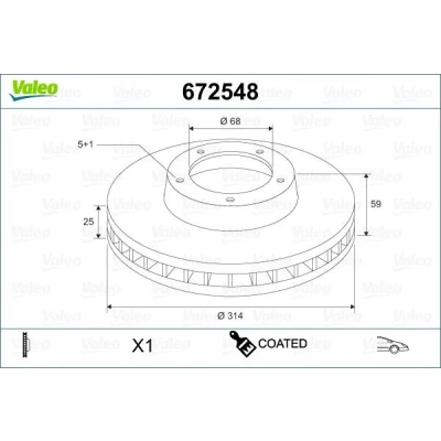 Billede af VALEO 672548 Bremseskiver foraksel 314 25 5 ventileret coatet AUDI: A6 C6 Avant, Sedan