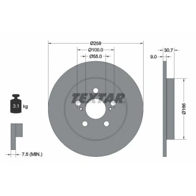 Billede af TEXTAR PRO 92224003 Bremseskiver 259 9 05/07 100 fuldstændigt coatet uden hjulbolte, hjulnav TOYOTA: Prius PHV Hatchback, Corolla X Sedan