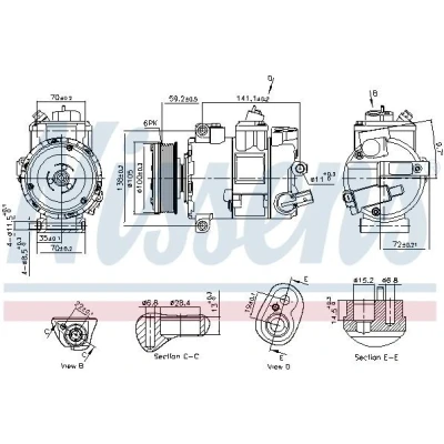 Billede af NISSENS 890773 Kompressor 7SEU17C 12 PAG 46 R 134a VOLKSWAGEN: Transporter 6