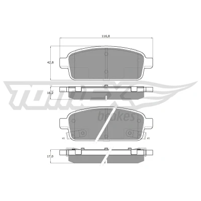 Billede af TOMEX brakes TX 16 52 Bremseklodser bagaksel med akustisk advarsel for slid OPEL: Astra J Sports Tourer, Mokka / X, Hatchback