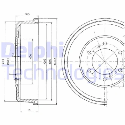 Billede af DELPHI BF461 Bremsetromler uden ABS sensorring, hjullejer 336