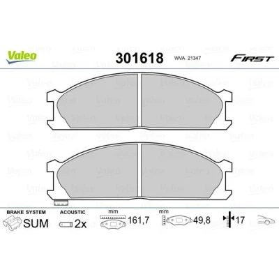 Billede af VALEO 301618 Bremseklodser FIRST foraksel Inkl. slidadvarselskontakt uden anti knirke plade NISSAN: Pick up, NP300 SUNNY 2 Coupe