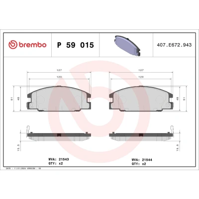 Billede af BREMBO P 59 015 Bremseklodser med akustisk advarsel for slid uden tilbehør OPEL: Frontera A SUV