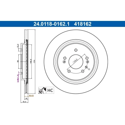 Billede af ATE Bremseskive 314,0mm 18,0mm 5 114,3mm ventileret coatet højkarboniseret 24.0118 0162.1 Bremseskiver, Skivebremser