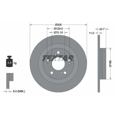 Billede af TEXTAR Bremseskive HONDA: CIVIC 10 11mm 05/08 120mm fuldstændigt coatet uden hjulnav, hjullejer, hjulbolte 92308403 42510TGHA00 Bremseskiver