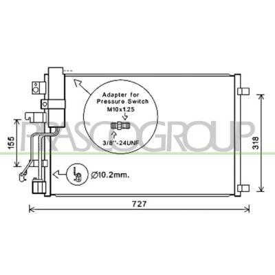 Billede af PRASCO DS710C003 Kondensator 15 Aluminium 591 R 134a NISSAN: Qashqai / Qashqai+2 I