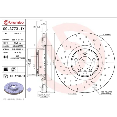 Billede af BREMBO Bremseskive LAND ROVER: Range Rover Sport 380mm 34mm 5 perforeret/indv. ventileret coatet højkarboniseret 09.A773.1X Bremseskiver, Skivebremser