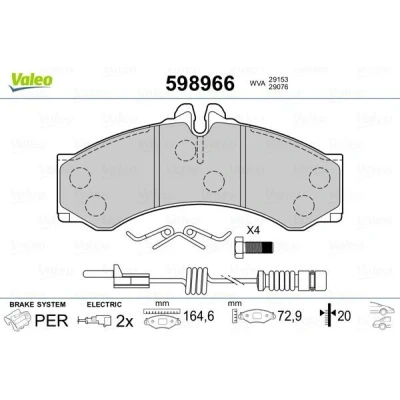 Billede af VALEO 598966 Bremseklodser Inkl. slidadvarselskontakt uden anti knirke plade MERCEDES BENZ: Sprinter 4 T Ladvogn/Chassis, 3 Ladvogn/Chassis