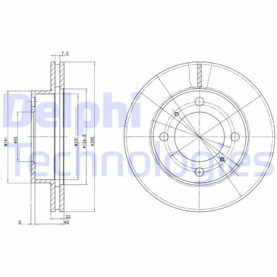 Billede af DELPHI BG2891 Bremseskiver 255 22 4 ventileret olieret ubehandlet uden hjullejer, ABS sensorring TOYOTA: Corolla VII Compact