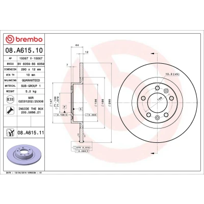 Billede af BREMBO COATED DISC LINE 08.7015.21 Bremseskiver 286 10 5 fuldstændigt coatet med skruer SAAB: 9 3 Hatchback, Stationcar, Sedan