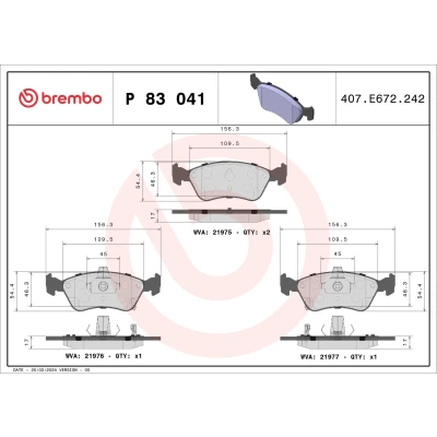 Billede af BREMBO P 83 041 Bremseklodser med akustisk advarsel for slid stempelklips uden tilbehør TOYOTA: Avensis I Stationcar, Liftback