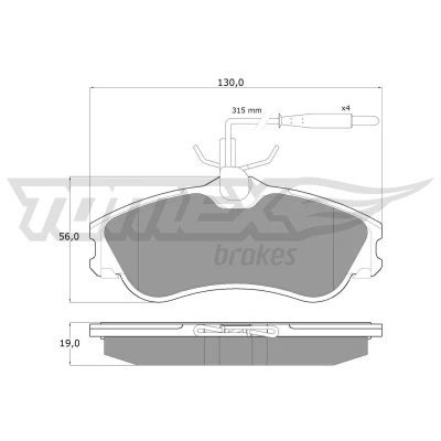 Billede af TOMEX brakes TX 11 12 Bremseklodser foraksel med indbygget slid advarselskontakt PEUGEOT: 206 Hatchback, SW, Partner I Combispace