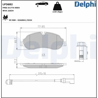 Billede af DELPHI LP3682 Bremseklodser Inkl. slidadvarselskontakt med anti knirke plade tilbehør FORD: Transit V363 Van, Ladvogn / Chassis