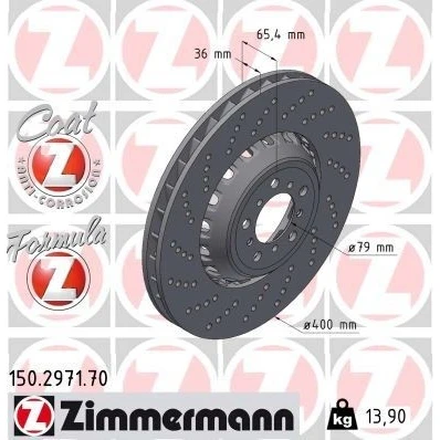 Billede af ZIMMERMANN 150.2971.70 Bremseskiver 400 36 10/5 5 120 ventileret, hullet, todelt bremseskive coatet legeret BMW: 2 Coupe