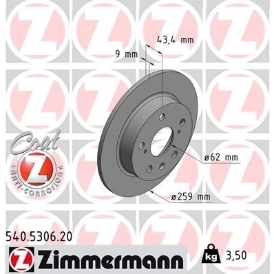 Billede af ZIMMERMANN COAT Z 540.5306.20 Bremseskiver 259 9 8/5 5 114 fuldstændigt coatet SUZUKI: SWIFT 4, Vitara IV SUV, SX4 II S Cross