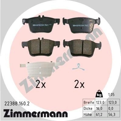 Billede af ZIMMERMANN 22388.160.2 Bremseklodser forberedt til slidadvarsel SEAT: Leon III Hatchback, Ateca, VOLKSWAGEN: T Roc, AUDI: Q2