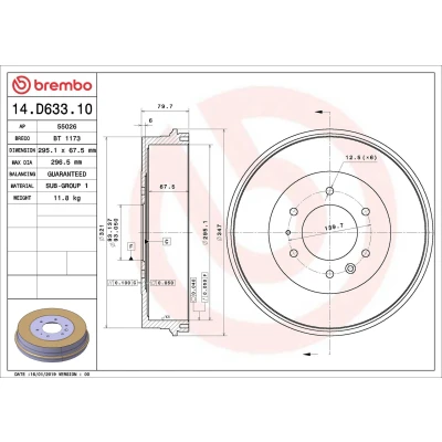 Billede af BREMBO 14.D633.10 Bremsetromler 295