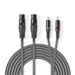 Billede af Balanceret Audio kabel 2x XLR 3 Pin Hunstik RCA Hanstik Nikkelplateret 1.50 m Runde PVC Mørkegrå Kartonhylster