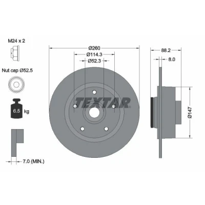 Billede af TEXTAR Bremseskive RENAULT: MEGANE 3 Grandtour, SCENIC 260mm 8mm 05/05 114,3mm fuldstændigt 92195900 432000010R,432006506R,432007556R,532006506R