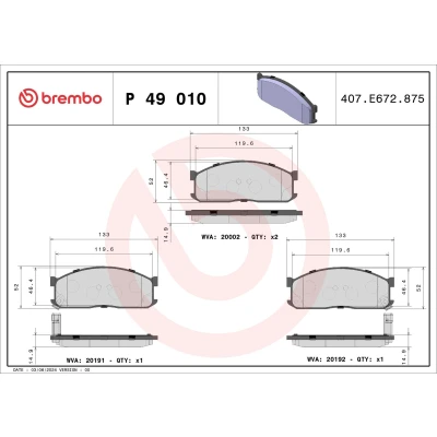 Billede af BREMBO P 49 010 Bremseklodser med akustisk advarsel for slid uden tilbehør KIA: K2500 Ladvogn/Chassis, MAZDA: E Serie III Ladvogn / Chassis