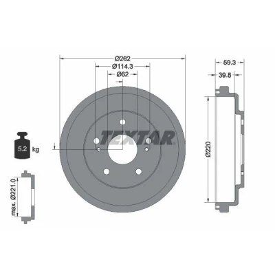 Billede af TEXTAR 94047700 Bremsetromler uden hjullejer, hjulbolte, hjulnav 262 SUZUKI: SX4 I Hatchback