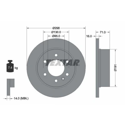 Billede af TEXTAR PRO 93143303 Bremseskiver 298 16 06/07 130 fuldstændigt coatet uden hjulbolte, hjulnav MERCEDES BENZ: V klasse, Sprinter 3 T Van