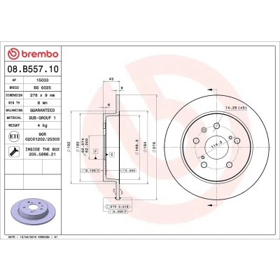 Billede af BREMBO 08.B557.10 Bremseskiver 278 9 5 fuldstændigt med skruer SUZUKI: SWIFT 3, SX4 I Hatchback, Sedan