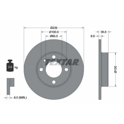 Billede af TEXTAR PRO 92009303 Bremseskiver 239 9,9 04/05 100 fuldstændigt coatet uden hjulbolte, hjulnav VOLKSWAGEN: GOLF 2, Jetta Polo III Variant