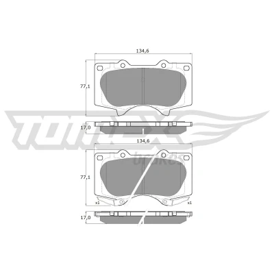 Billede af TOMEX brakes TX 14 96 Bremseklodser foraksel med akustisk advarsel for slid TOYOTA: HILUX 3 Pick up, Land Cruiser Prado 120, 6 up