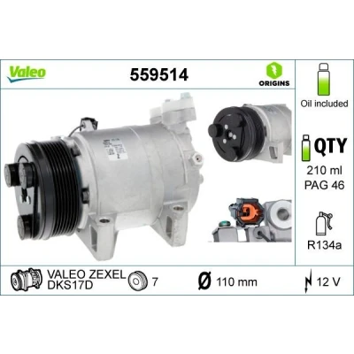 Billede af VALEO 559514 Kompressor DKS17D 12 PAG 46 R 134a med kompressorolie
