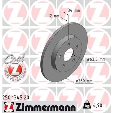 Billede af ZIMMERMANN COAT Z 250.1345.20 Bremseskiver 280 12 5/5 5 108 fuldstændigt coatet FORD: MONDEO 3 Kombi, 3, Stufenheck